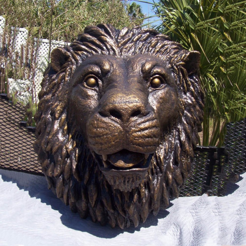 Hand Carved Bronze Lion Sculpture Face For Sale