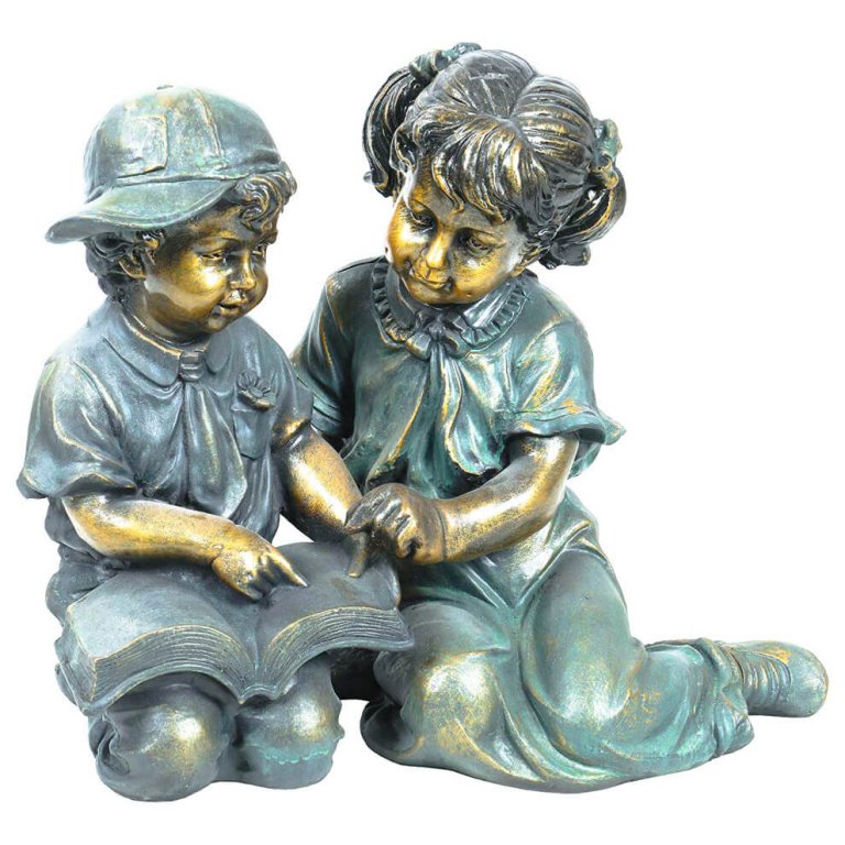 Bronze Boy And Girl Reading Book Garden Statue For Sale ...