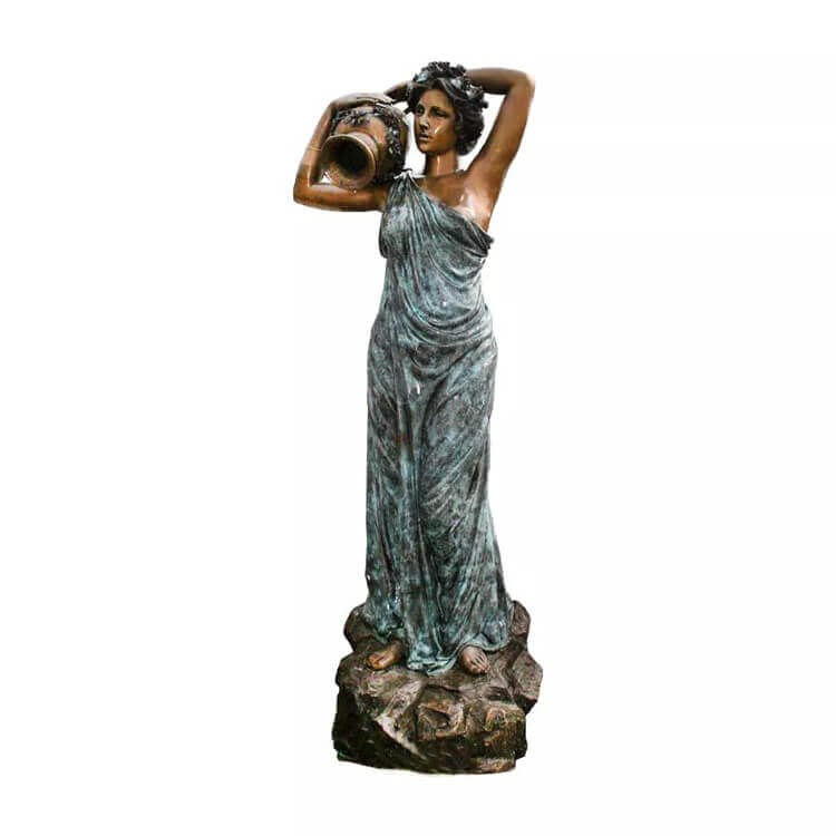 Garden Lady Holding Seashell Bronze Fountain Sculpture For Sale -  SevenTreeSculpture