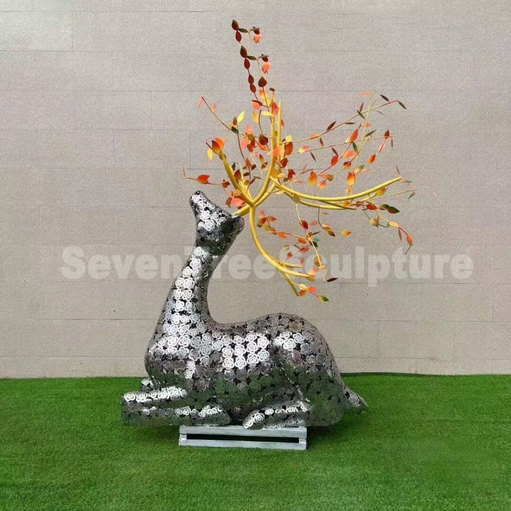 Stainless Steel Sitting Deer Statue For Sale